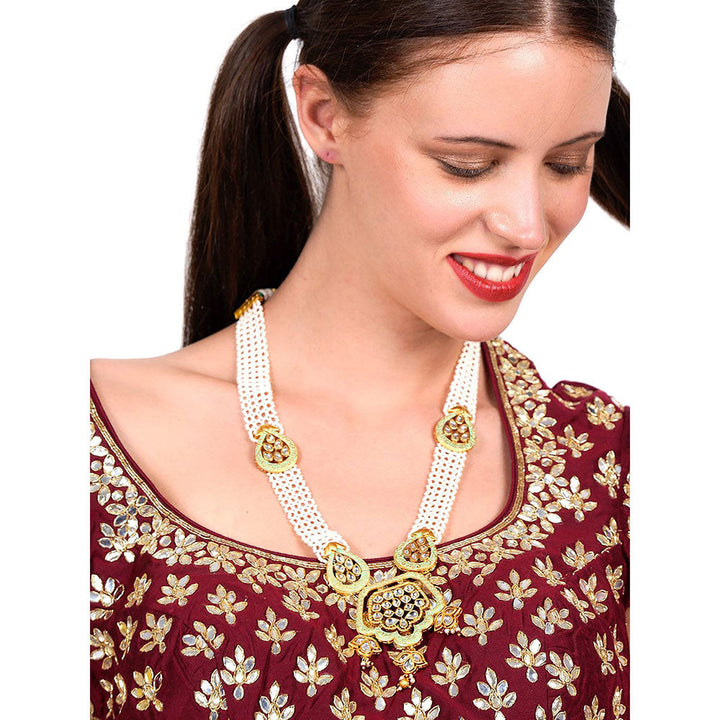 Odette Lovely Classical Semiprecious Kundan andAmp; Pearl Green Necklace with Earrings!