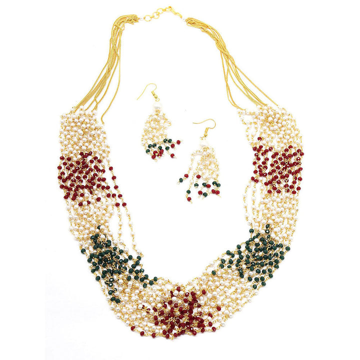 Odette Elongated Onyx and Regular and Pearl Semi Precious Necklace with Earrings