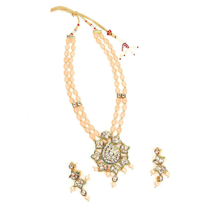 Odette Peach Beaded Pendant Necklace Set