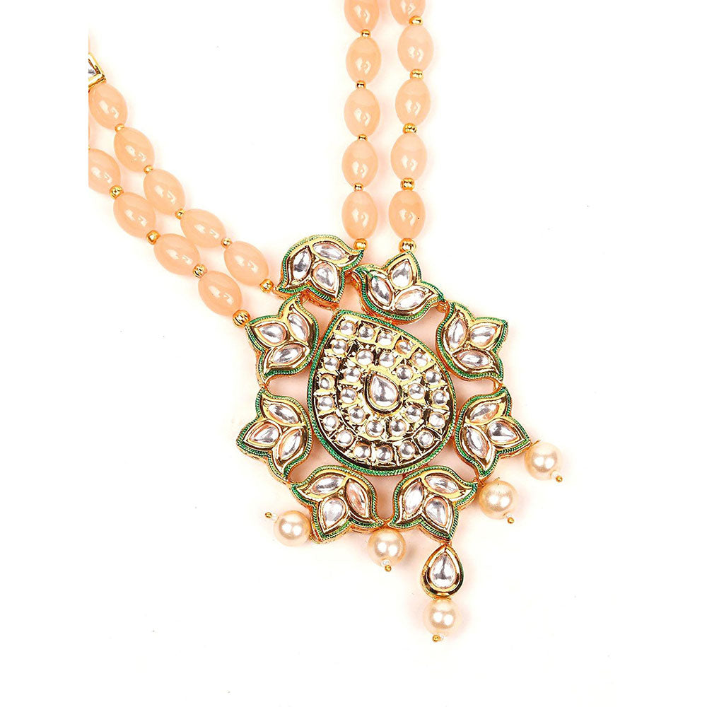 Odette Peach Beaded Pendant Necklace Set