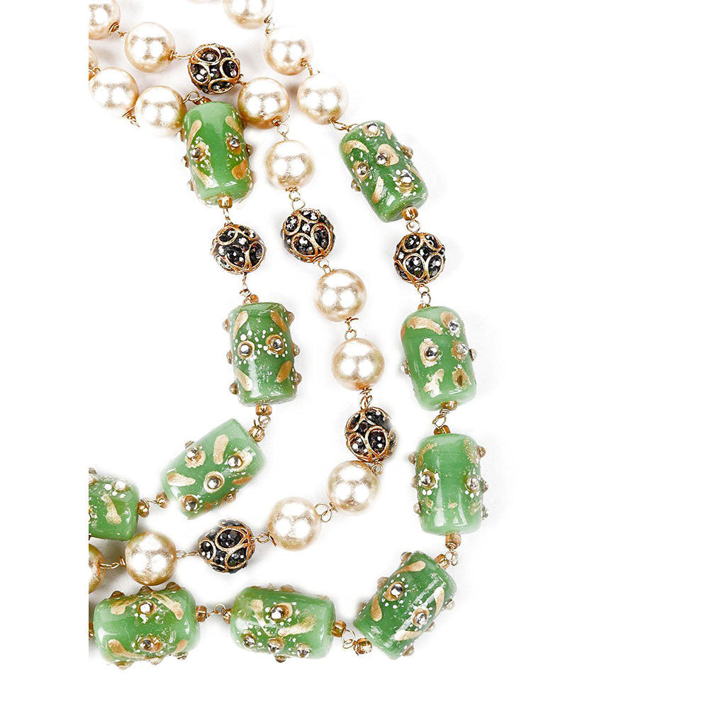 Odette Green and Gold Pearl Beaded Necklace Set