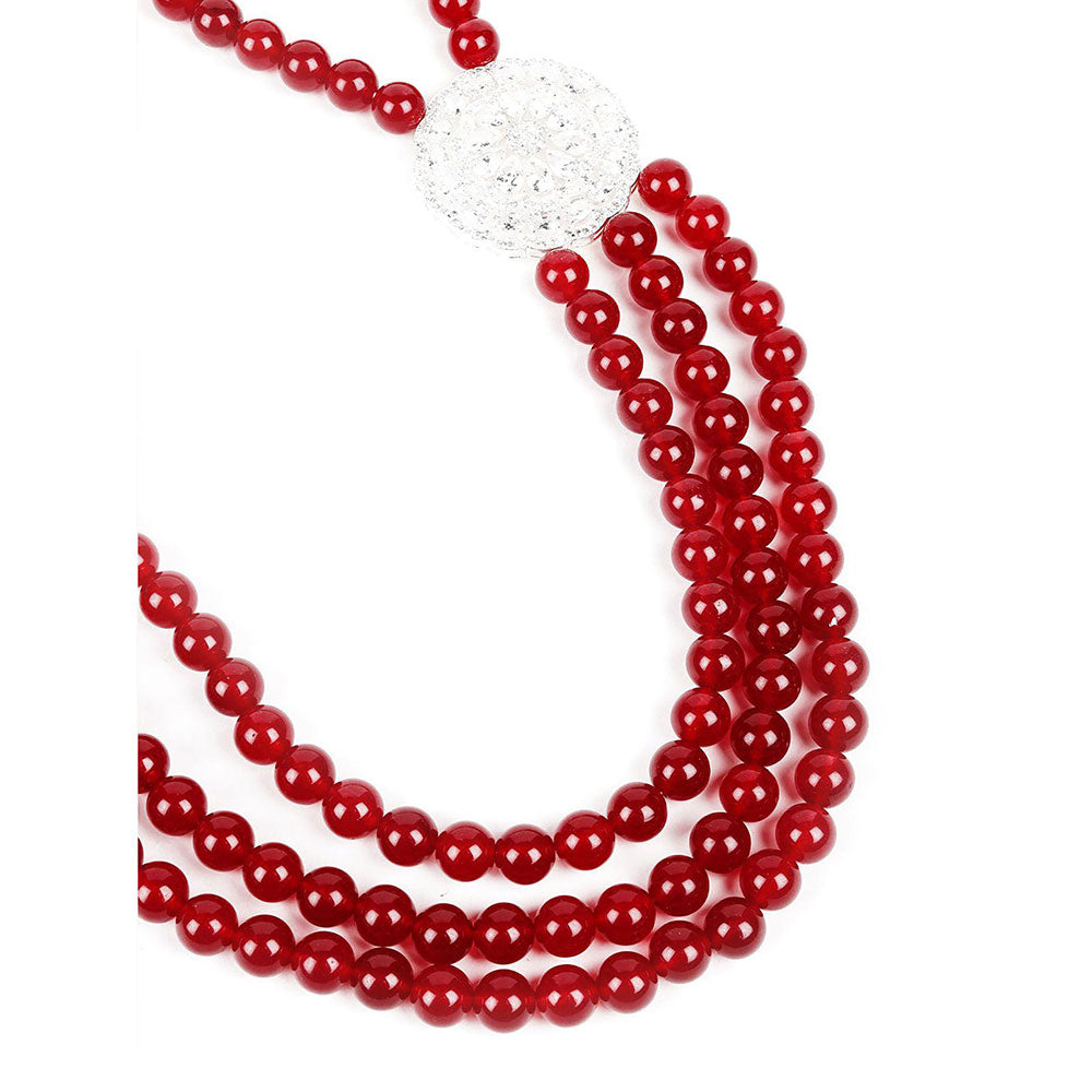 Odette Ruby Onyx Beads Loop Necklace Set with Silver Embellishments