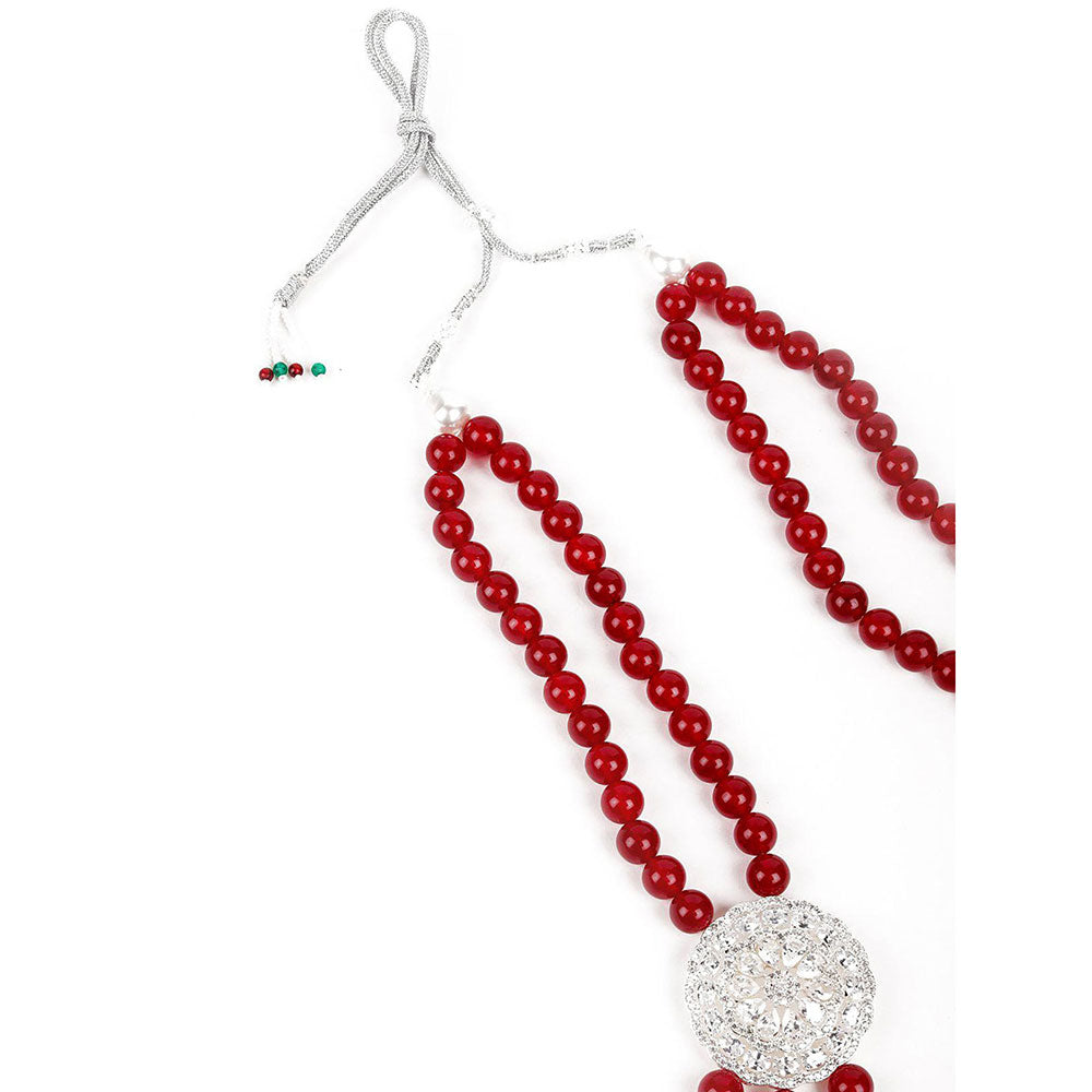 Odette Ruby Onyx Beads Loop Necklace Set with Silver Embellishments