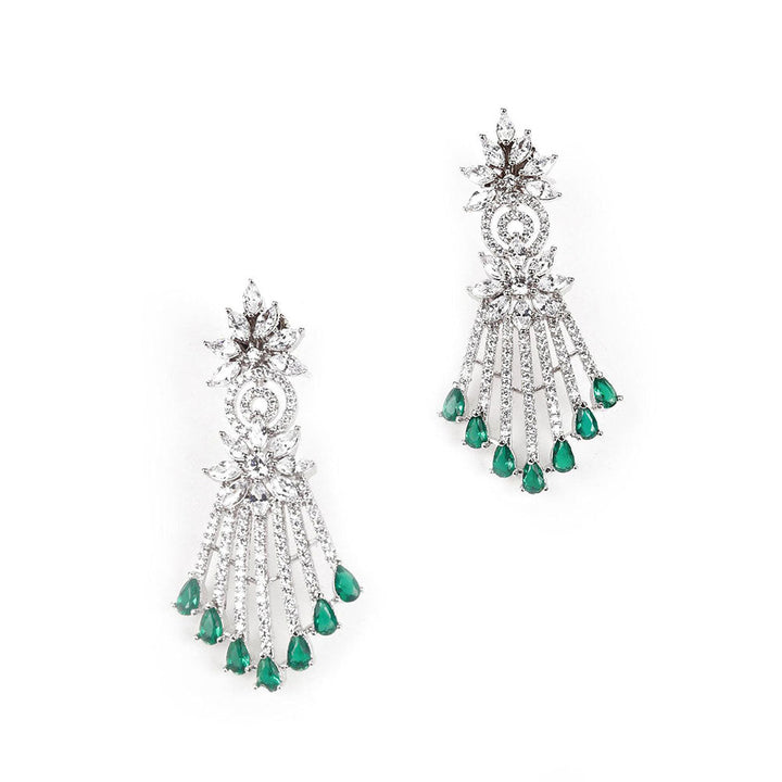 Odette Shinny Crystal and Emerald Embellished Necklace with Earrings