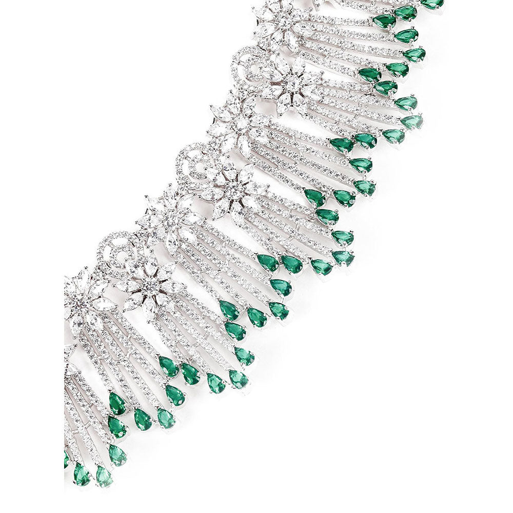 Odette Shinny Crystal and Emerald Embellished Necklace with Earrings