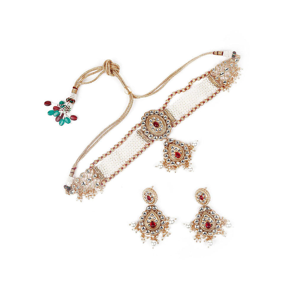 Odette Designer Kundan White Beaded Choker Set