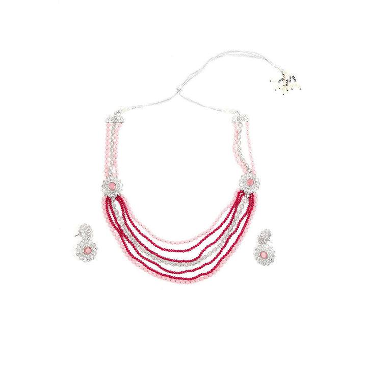 Odette Pink Red Multi String Necklace Set