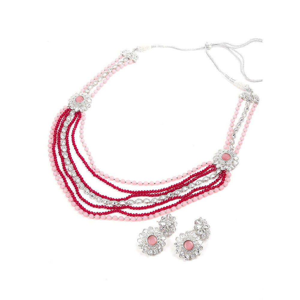 Odette Pink Red Multi String Necklace Set