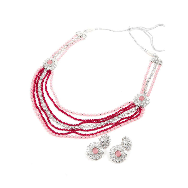 Odette Pink Red Multi String Necklace Set