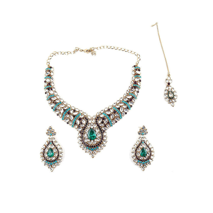 Odette White, Green and Black Kundan Necklace Set