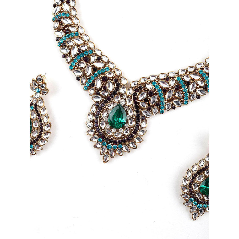 Odette White, Green and Black Kundan Necklace Set