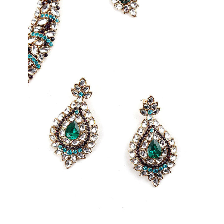 Odette White, Green and Black Kundan Necklace Set