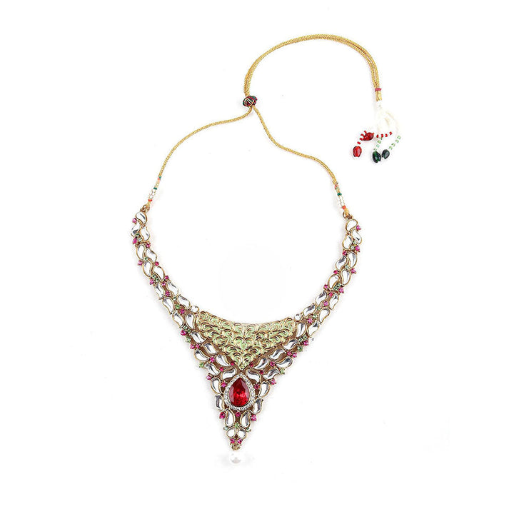 Odette Traditional Pink and Light Mint Kundan Choker Necklace Set