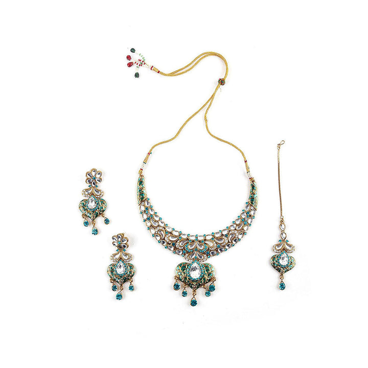 Odette Green and White Kundan Heart Choker Set