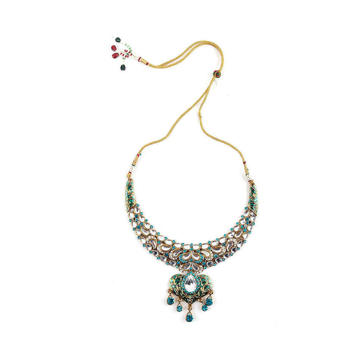 Odette Green and White Kundan Heart Choker Set