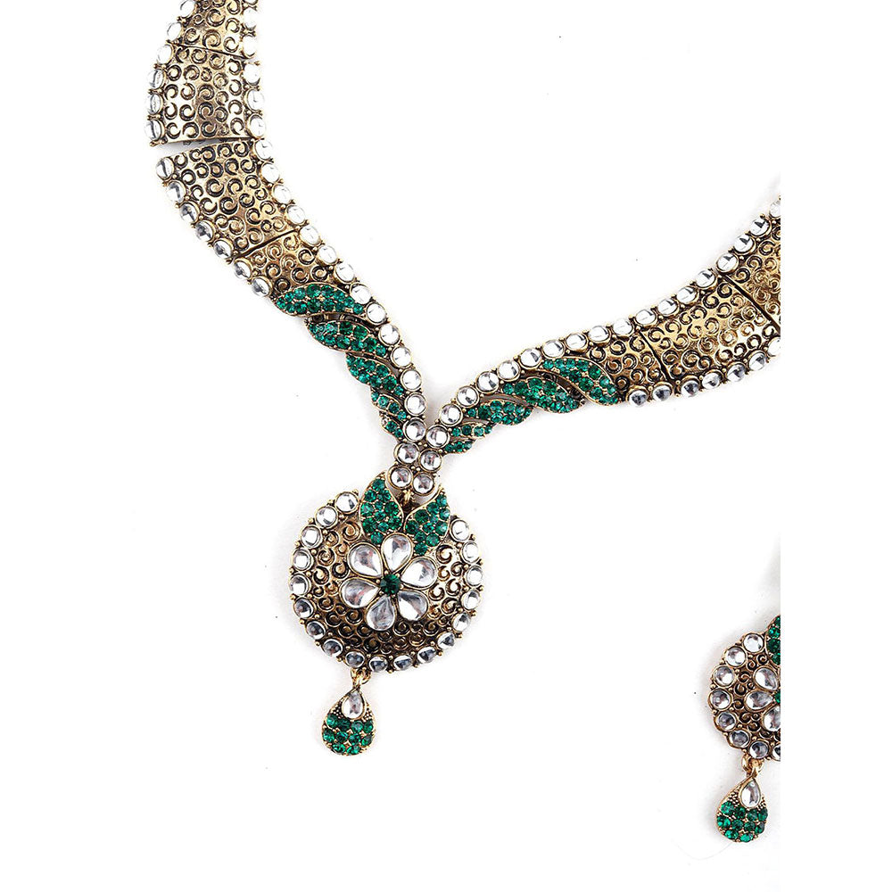 Odette Green, White and Golden Kundan Choker Necklace Set