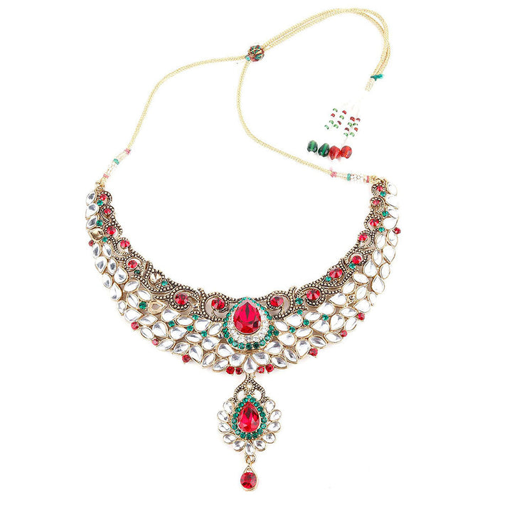 Odette White, Green and Red Kundan Choker Necklace Set