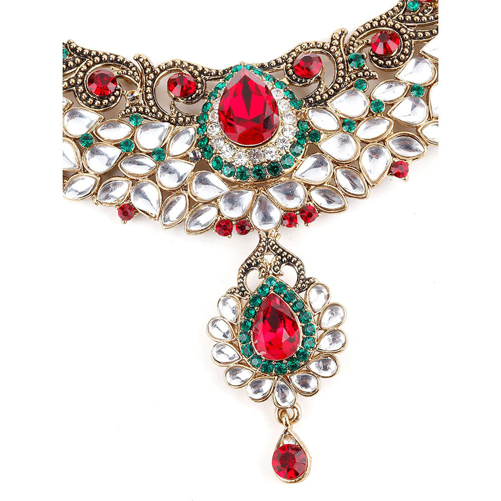 Odette White, Green and Red Kundan Choker Necklace Set