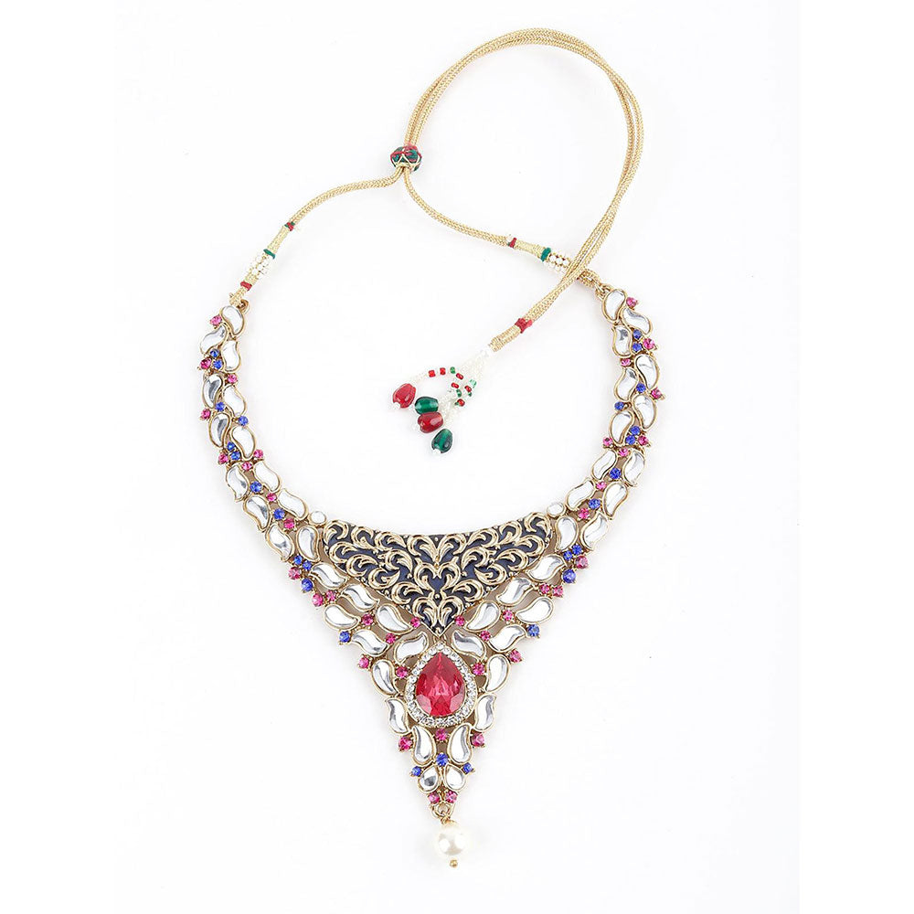 Odette White, Magenta and Indigo Kundan Choker Set