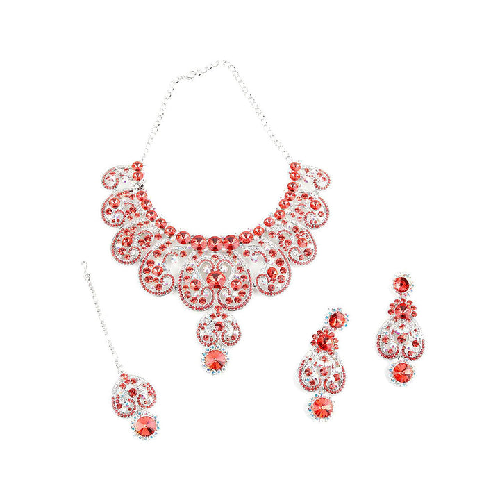 Odette Red and White Crystal Floral Necklace Set