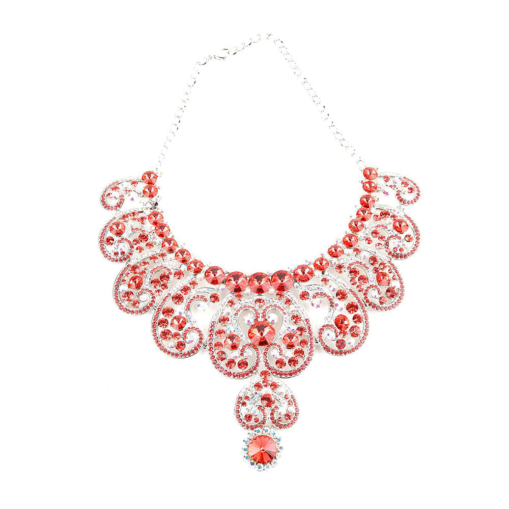 Odette Red and White Crystal Floral Necklace Set