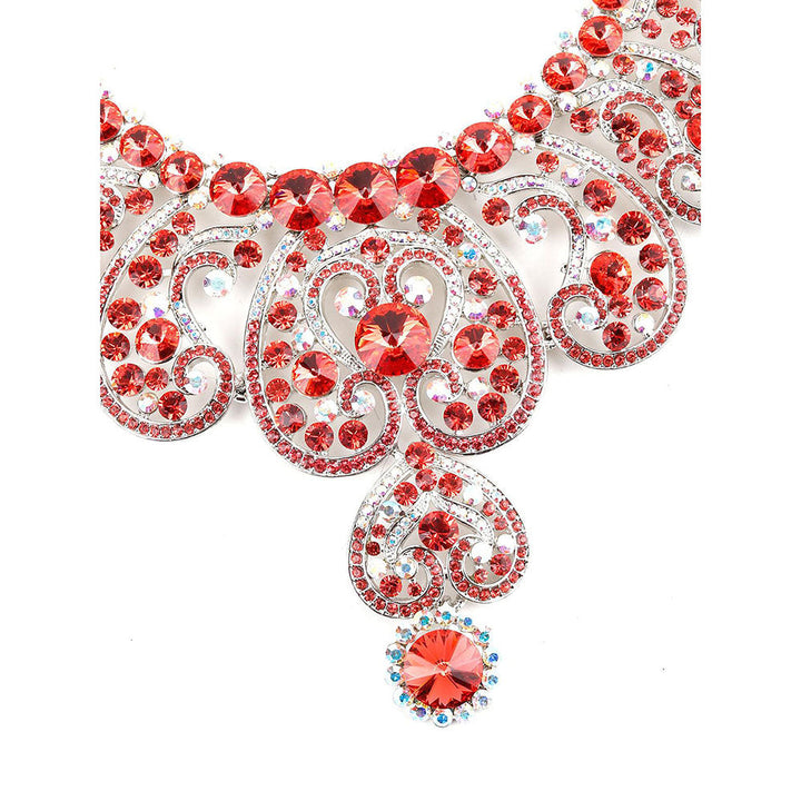 Odette Red and White Crystal Floral Necklace Set