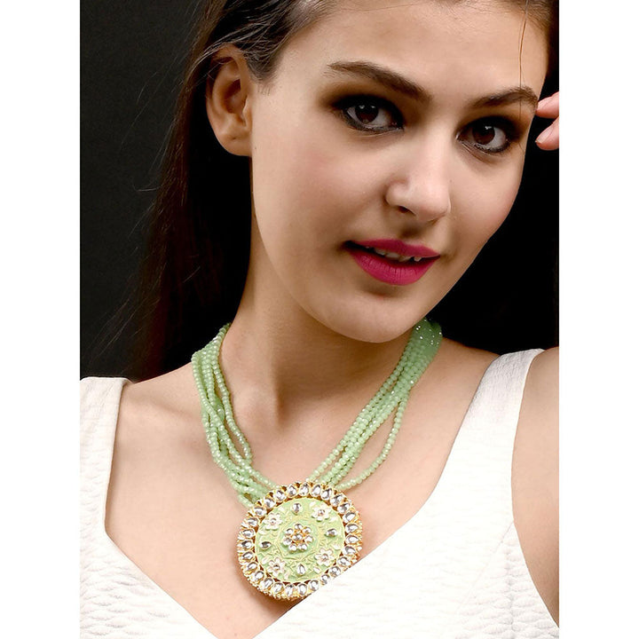 Odette Round Green and White Kundan Jewellery Set