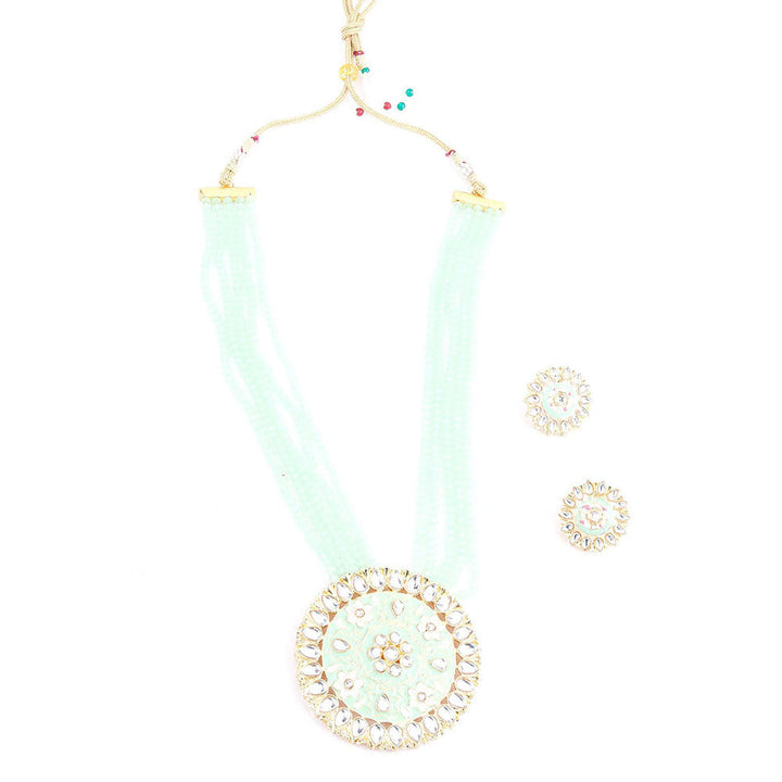 Odette Round Green and White Kundan Jewellery Set