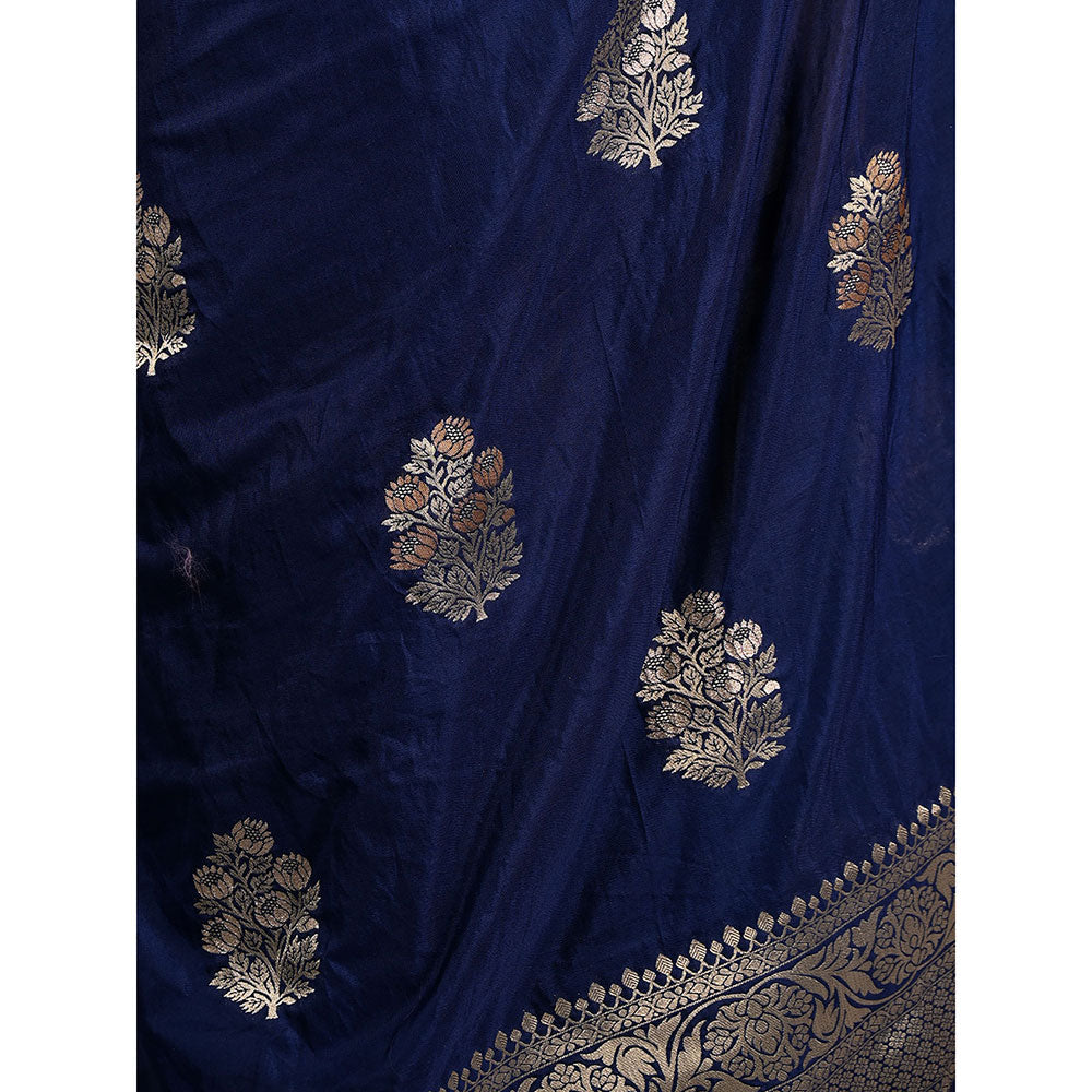 Odette Dark Blue Nylon Woven Saree with Unstitched Blouse