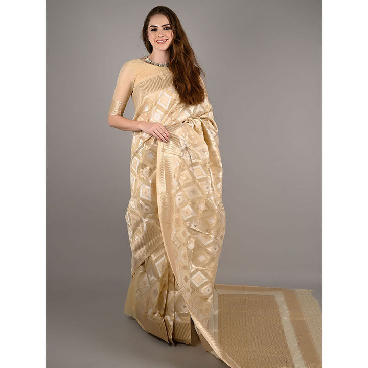 Odette Beige Linen Woven Saree with Unstitched Blouse