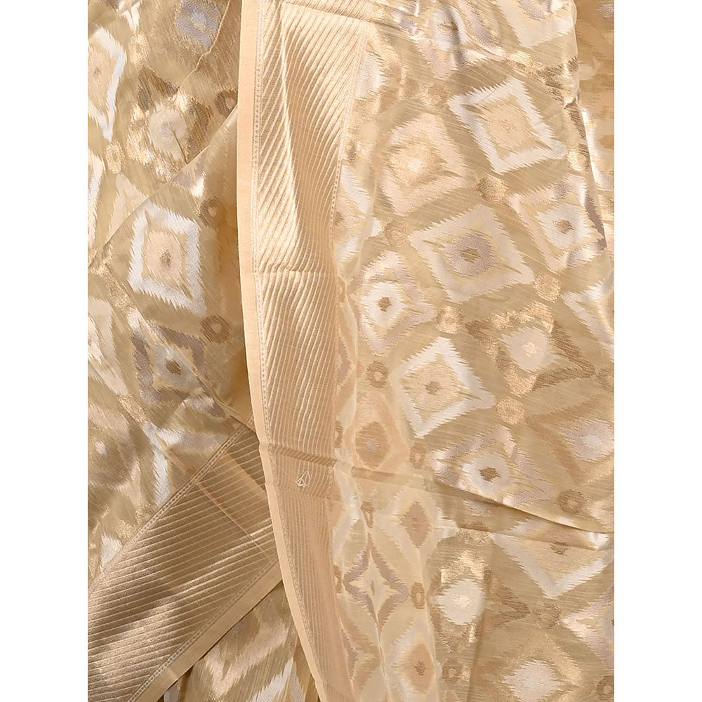 Odette Beige Linen Woven Saree with Unstitched Blouse