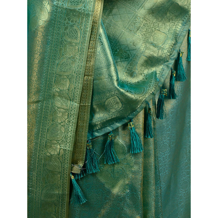 Odette Sea Green Satin Nylon Woven Saree with Unstitched Blouse