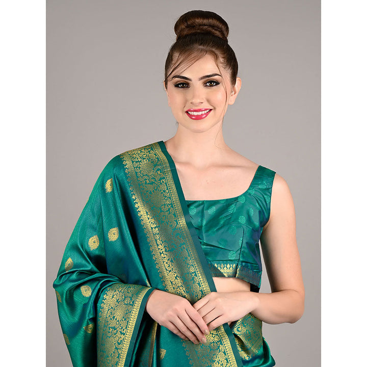 Odette Green Silk Woven Saree with Unstitched Blouse