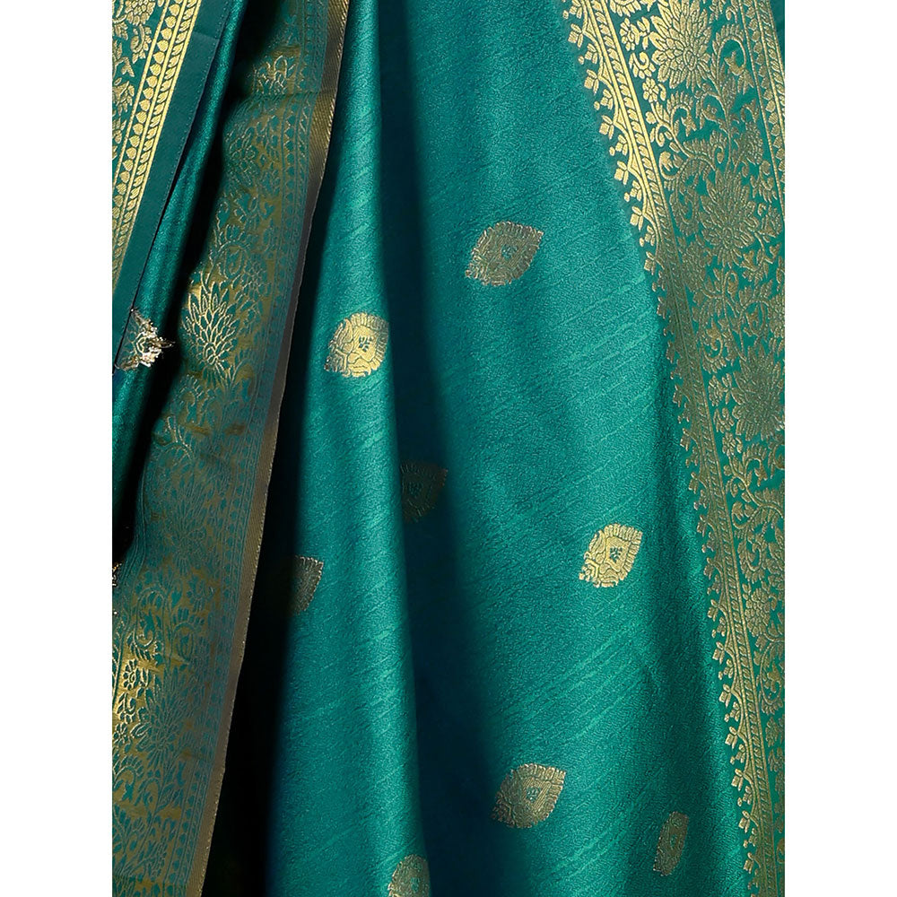 Odette Green Silk Woven Saree with Unstitched Blouse