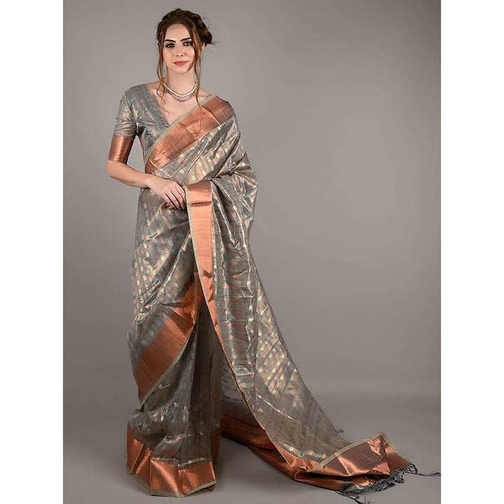 Odette Grey Tissue Woven Saree with Unstitched Blouse