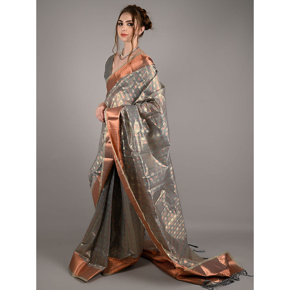 Odette Grey Tissue Woven Saree with Unstitched Blouse