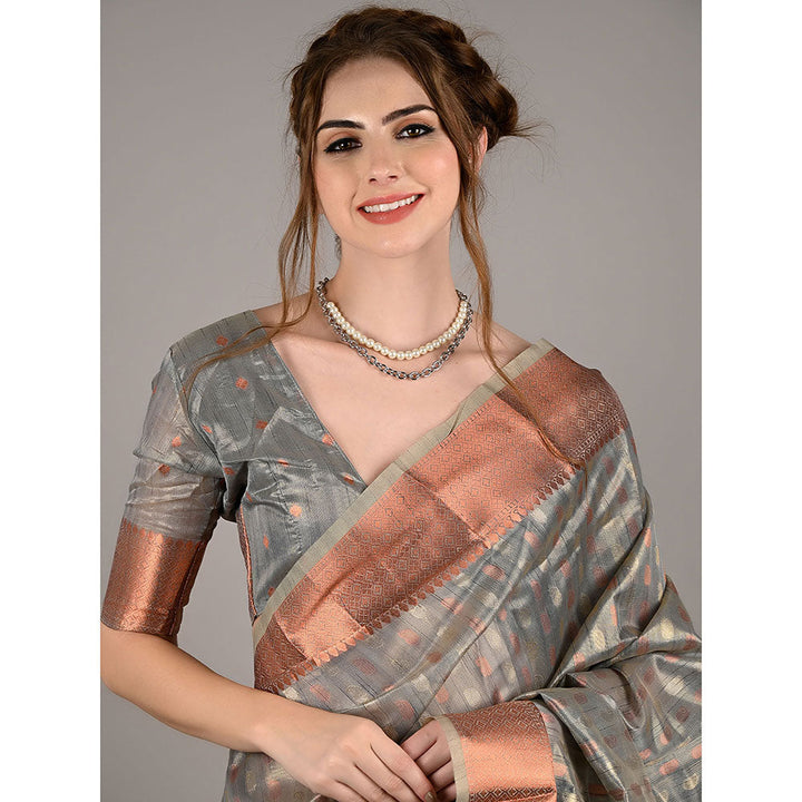 Odette Grey Tissue Woven Saree with Unstitched Blouse