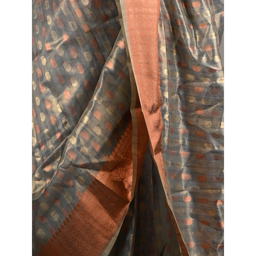 Odette Grey Tissue Woven Saree with Unstitched Blouse