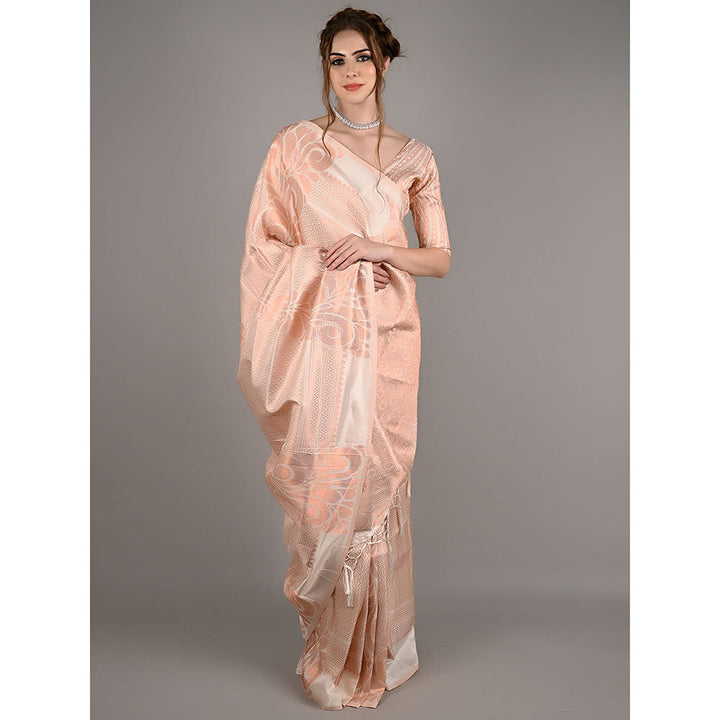 Odette Off White Silk Blend Woven Saree with Unstitched Blouse