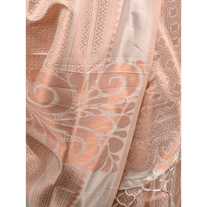 Odette Off White Silk Blend Woven Saree with Unstitched Blouse