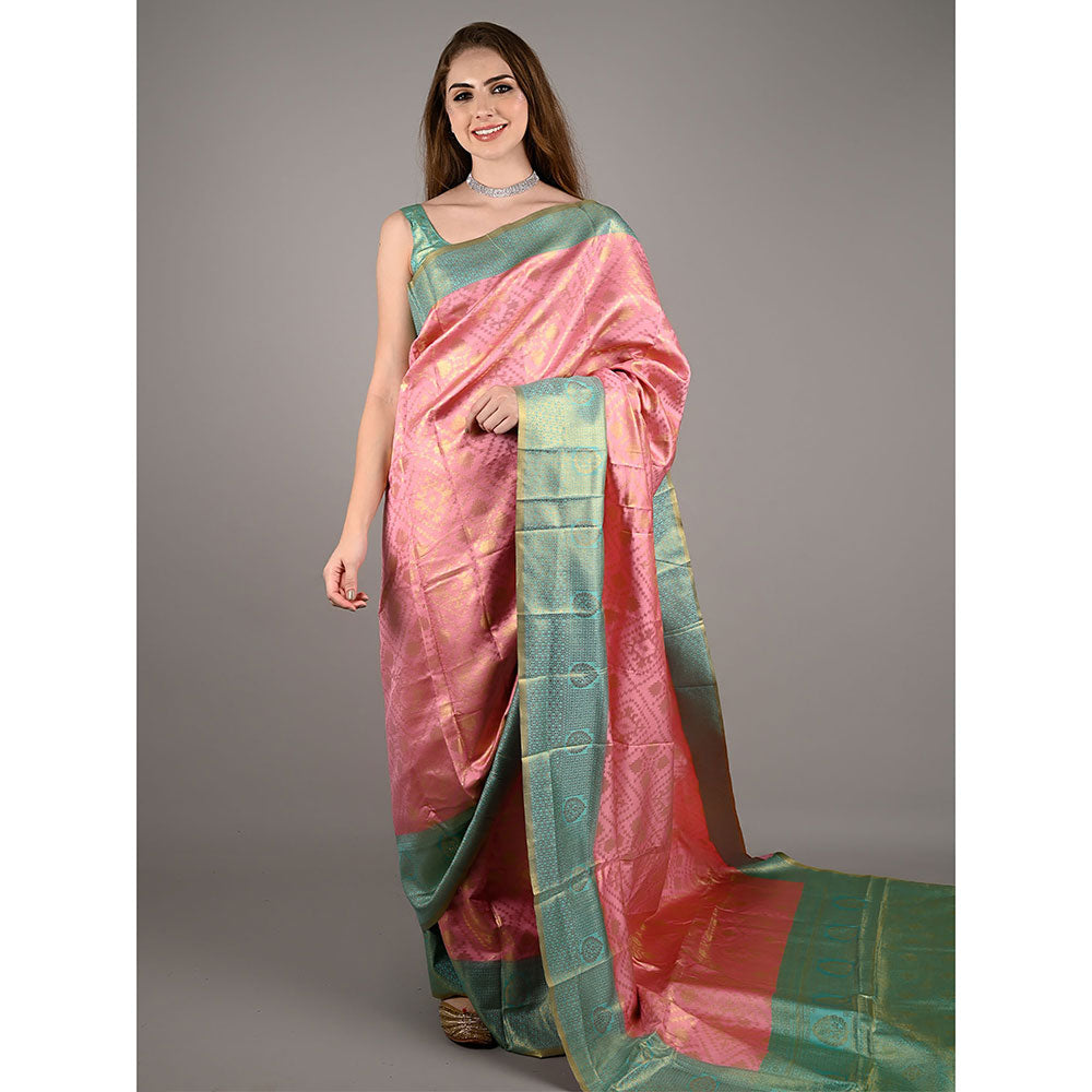 Odette Pink Silk Handloom Weaving Saree with Unstitched Blouse