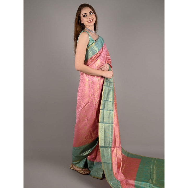 Odette Pink Silk Handloom Weaving Saree with Unstitched Blouse