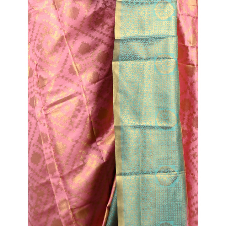 Odette Pink Silk Handloom Weaving Saree with Unstitched Blouse