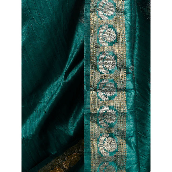 Odette Green Silk Blend Woven Saree with Unstitched Blouse