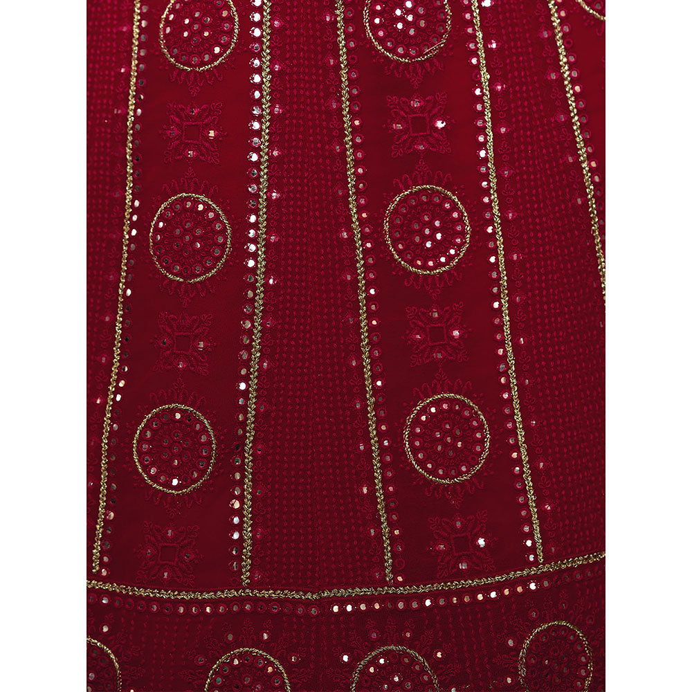 Odette Embroidered Maroon Georgette Semi Stitched Lehenga with Blouse Piece (Set of 3)