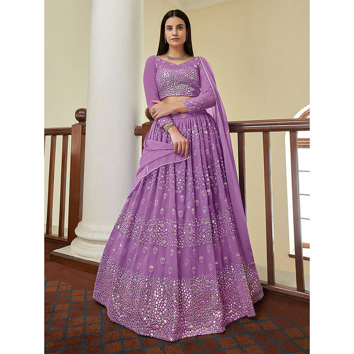 Odette Lavender Georgette Semi Stitched Lehenga with Unstitched Blouse (Set of 3)