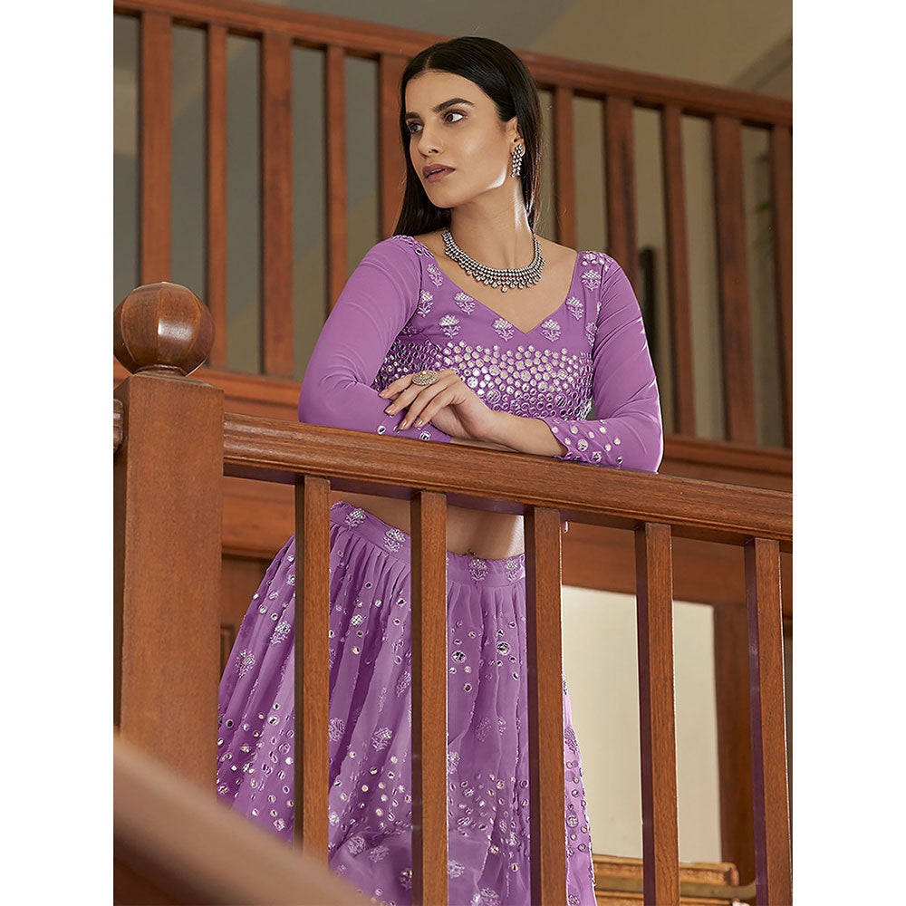 Odette Lavender Georgette Semi Stitched Lehenga with Unstitched Blouse (Set of 3)