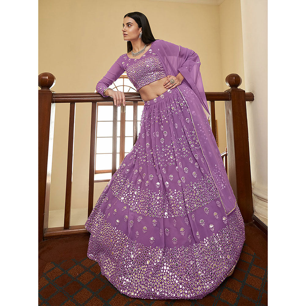 Odette Lavender Georgette Semi Stitched Lehenga with Unstitched Blouse (Set of 3)