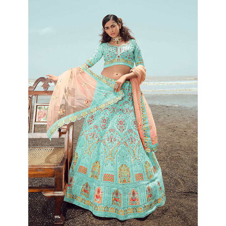 Odette Blue Semi Stitched Lehenga with Unstitched Blouse (Set of 3)