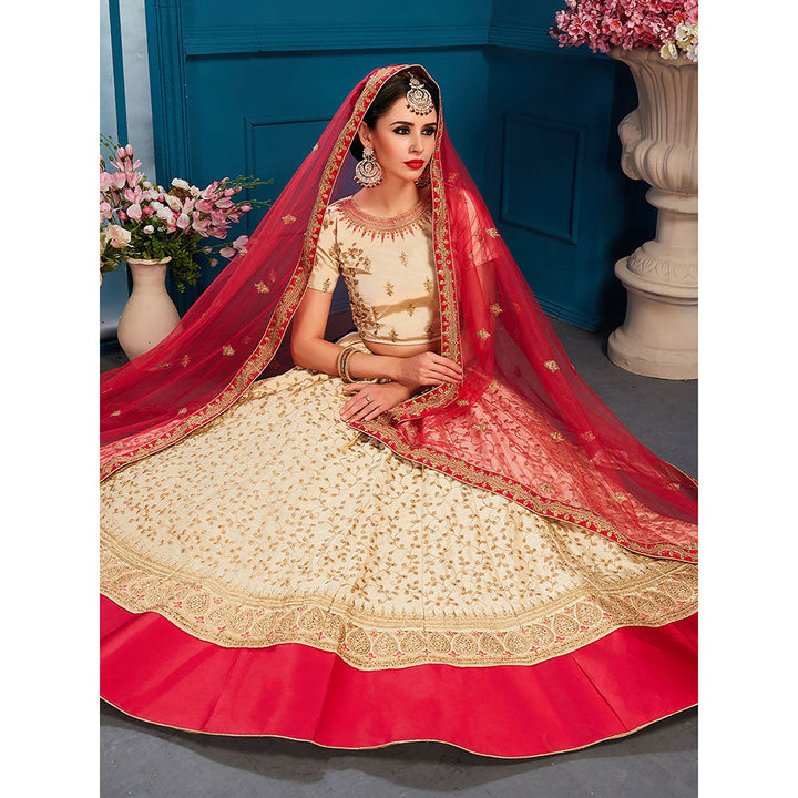 Odette Beige Designer Semi Stitched Lehenga with Unstitched Blouse (Set of 3)